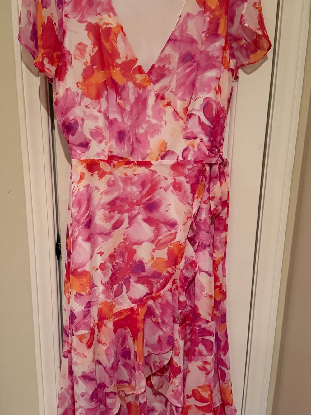 Lulu Floral Pink & Orange Wrap Midi Dress - Women's